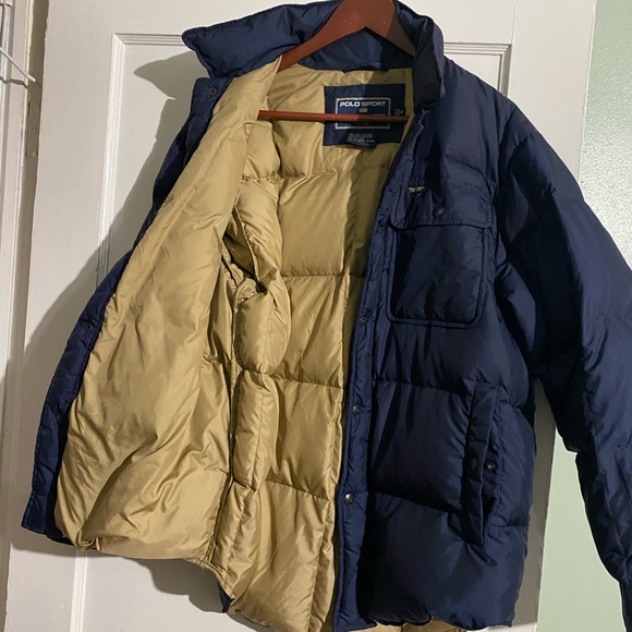 Vintage Men's Ralph Lauren Polo Sport Navy/Tan Jacket Puffer Coat - Men Small - Picture 12 of 14
